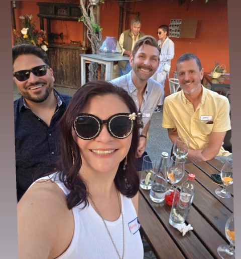 Group of friends taking a selfie at Rainbow Club LGBT meetup in the Algarve Portugal